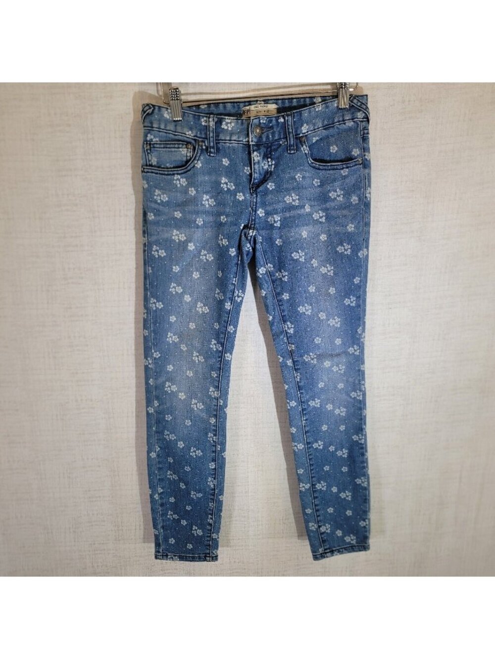 READ Free People Jeans Womens 25 28x26 Blue Skinny Floral Pattern Denim Stretch